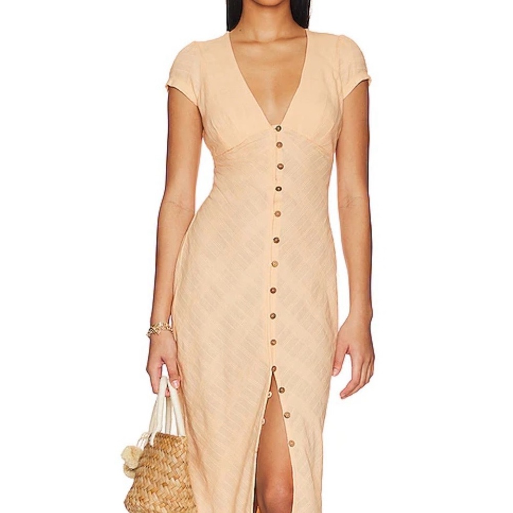 Free People Peach Midi Dress with Button Detail